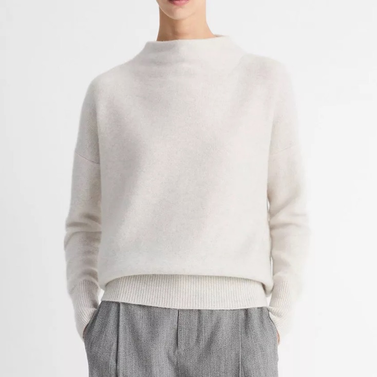 Euc Vince Boiled Cashmere Funnel Neck Sweater In Heather Platinum Size Xxs